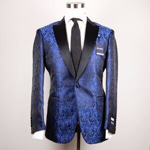 Jos A Bank Paisley Dinner Jacket Blazer Size 42R Blue Tailored Fit‎ E03205 16YC